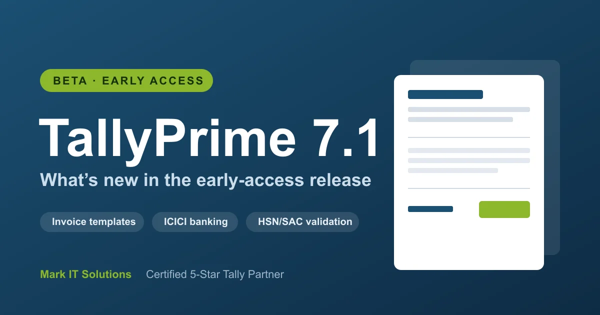 TallyPrime 7.1 Beta features including invoice print templates and connected banking